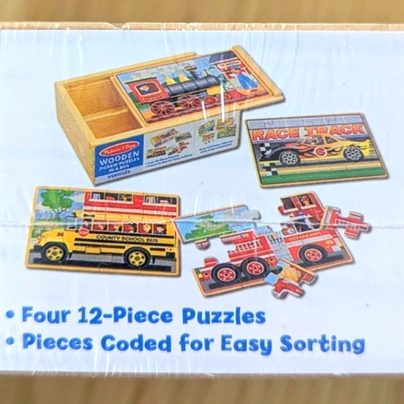 NWT Melissa & Doug (Ages 3+) Vehicles Wooden Jigsaw Puzzles in a Box - Picture 4 of 12